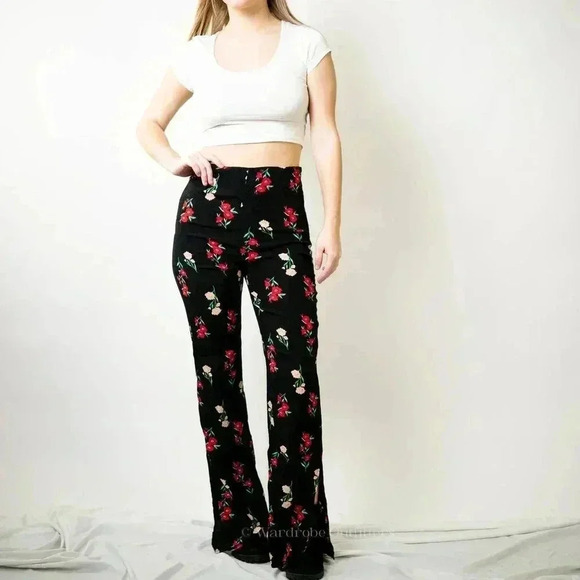 F21 Floral Wide Leg Pants - S - Picture 5 of 9